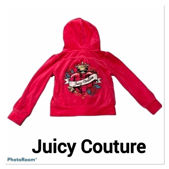 JUICY COUTURE Pink Velour Girls Hoodie size XS 4/5 Y2K - Picture 1 of 5